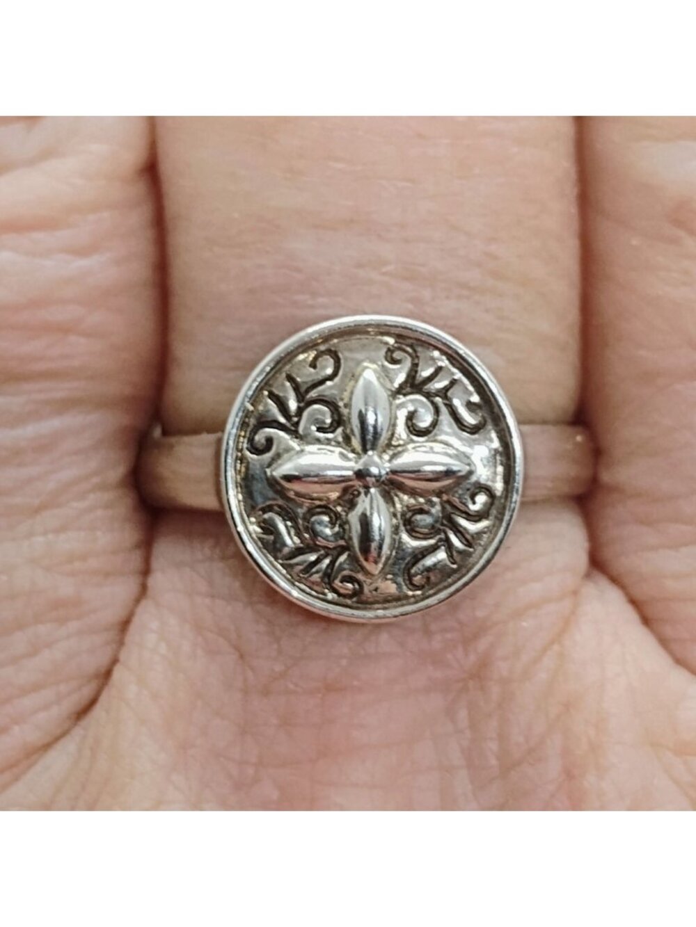Celtic Inspired Sterling Silver Cross Signet Medallion Ring Size 10